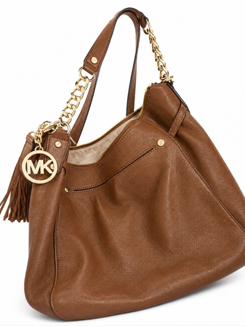 Michael Kors Brown Leather Shoulder Bag with Tassel Charm